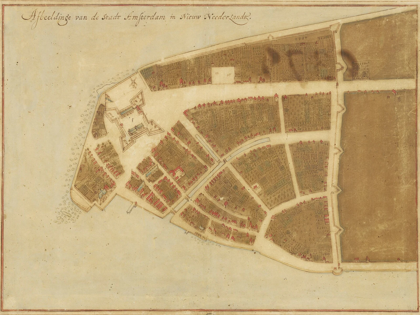 The Castello Plan showing the small settlement of New Amsterdam at the southern tip of Manhattan